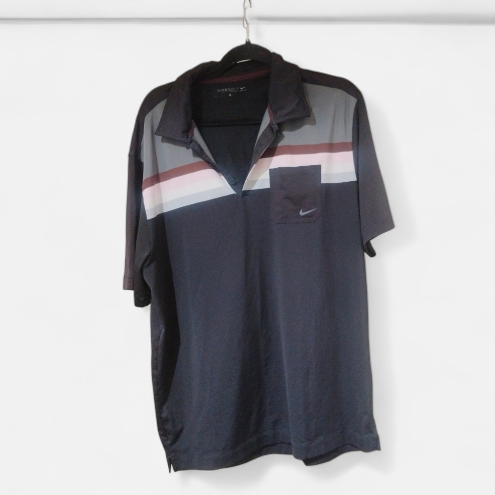 Nike Golf Men's Polo Black W Colored Stripes Short Sleeve SZ L